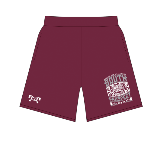 South Prospect Gym Custom Maroon Mesh Shorts