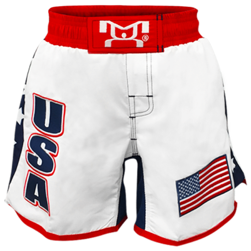 Women's White USA Fight Shorts - Embroidered with Sub side panels - Image 3