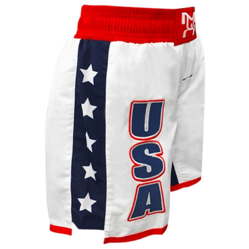 Women's White USA Fight Shorts - Embroidered with Sub side panels