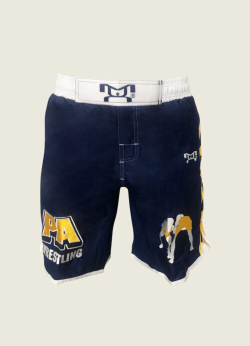 Embroidered PA Wrestling Shorts W/ Navy and Gold Sublimated Side Panels