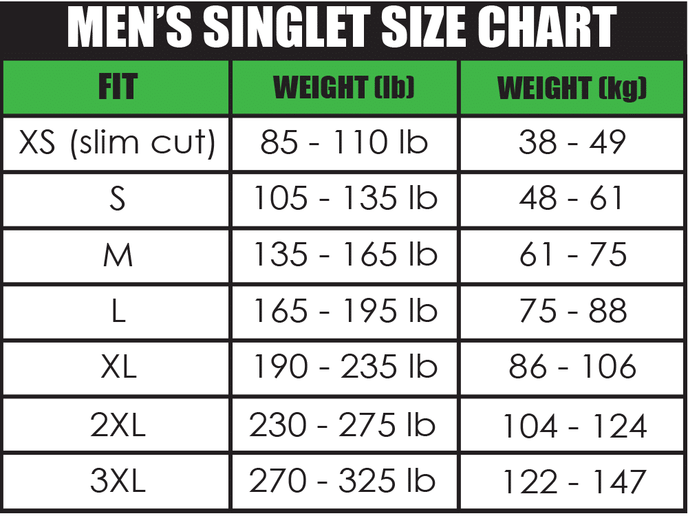 Mens singlet size chart