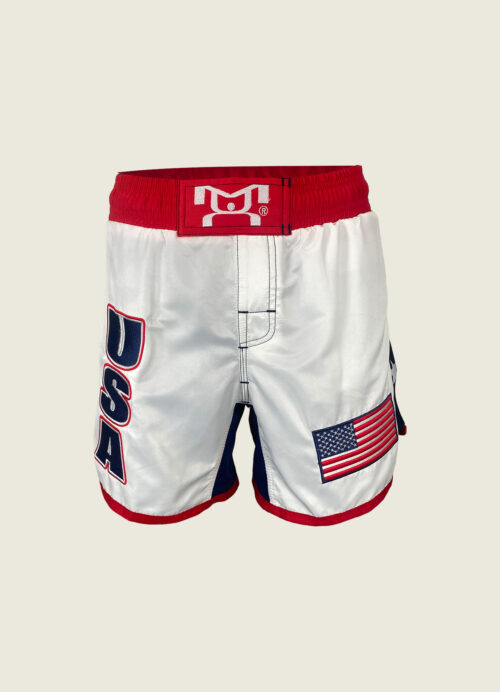 Women's White USA Fight Shorts - Embroidered with Sub side panels