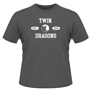 Twin Dragons Screen Print Custom Grey T-Shirt