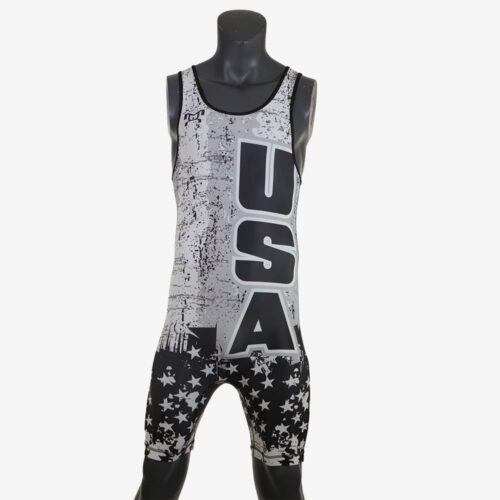 USA Black & White Wrestling Pride Men's Singlet - Image 2