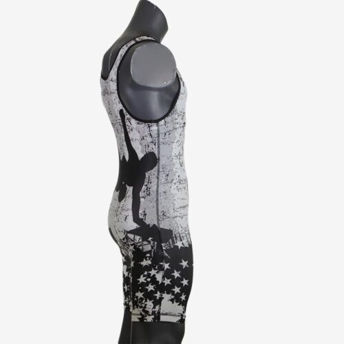 USA Black & White Wrestling Pride Men's Singlet - Image 12