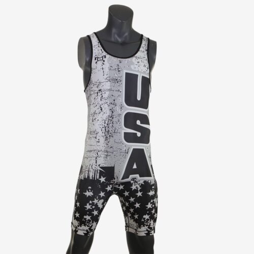 USA Black & White Wrestling Pride Men's Singlet - Image 3