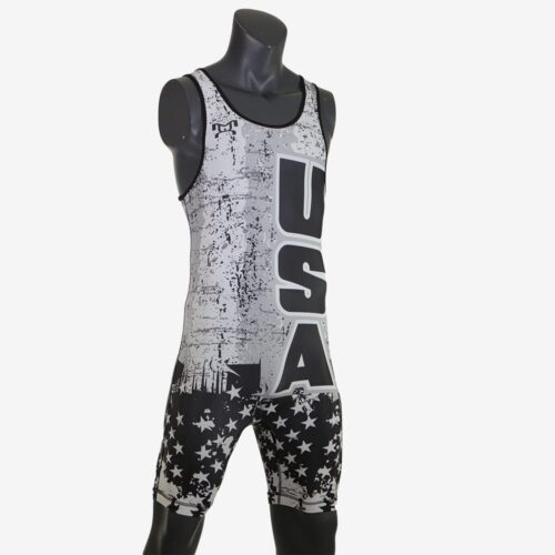 USA Black & White Wrestling Pride Men's Singlet - Image 4