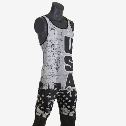 USA Black & White Wrestling Pride Men's Singlet - Image 5