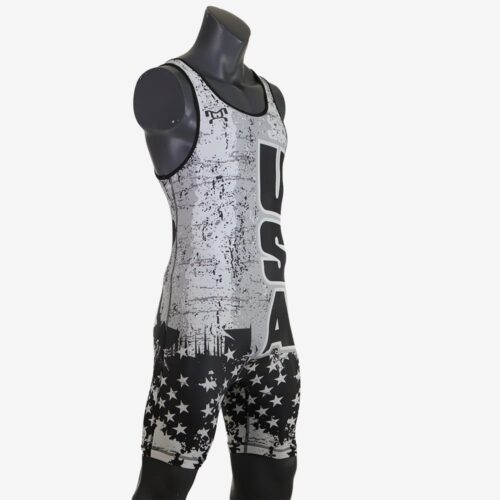 USA Black & White Wrestling Pride Men's Singlet - Image 6