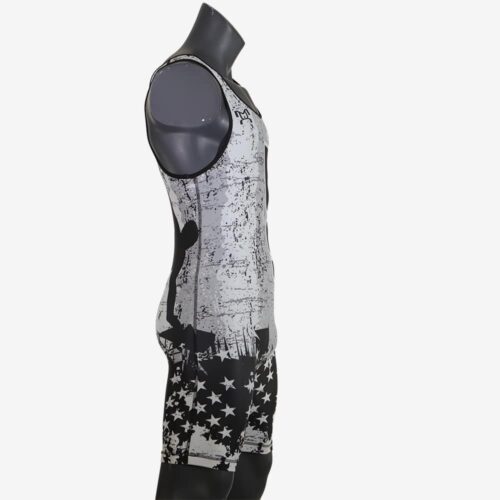 USA Black & White Wrestling Pride Men's Singlet - Image 8