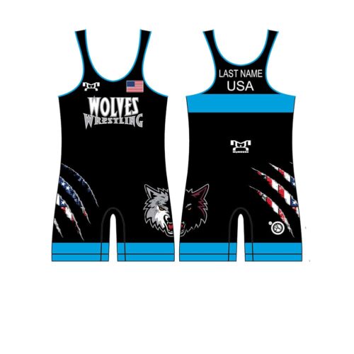 Wolves Wrestling Club  Custom Blue Singlet