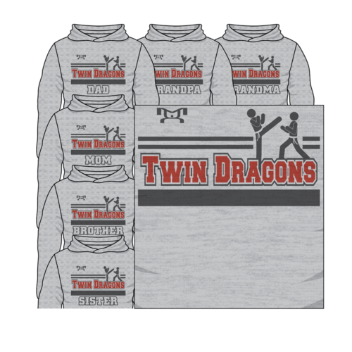 Twin Dragons Custom Sublimated Decal Grey Hoodie