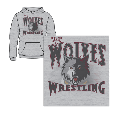 Wolves Wrestling Club Custom Sublimated Decal Grey Hoodie