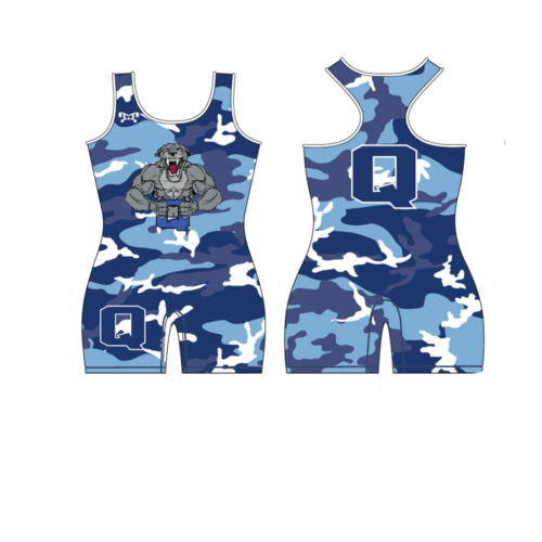 Quakertown Youth Wrestling Club Women's Blue Camo Custom Singlet