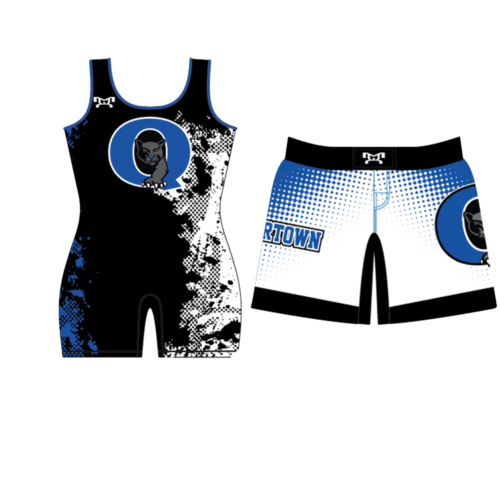 Quakertown Youth Wrestling Club Blue and Black Women's Singlet & Fight Shorts Combo