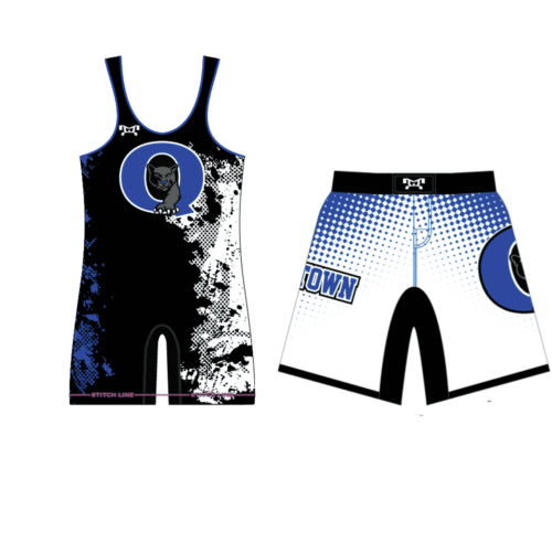 Quakertown Youth Wrestling Club Blue and Black Men's Singlet & Fight Shorts Combo