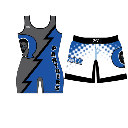 Quakertown Youth Wrestling Club Blue and Grey Women's Singlet & Fight Shorts Combo