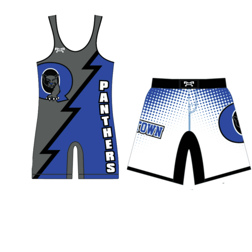 Quakertown Youth Wrestling Club Blue and Grey Men's Singlet & Fight Shorts Combo