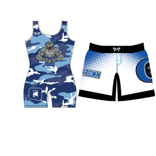 Quakertown Youth Wrestling Club Blue Camo Women's Singlet & Fight Shorts Combo