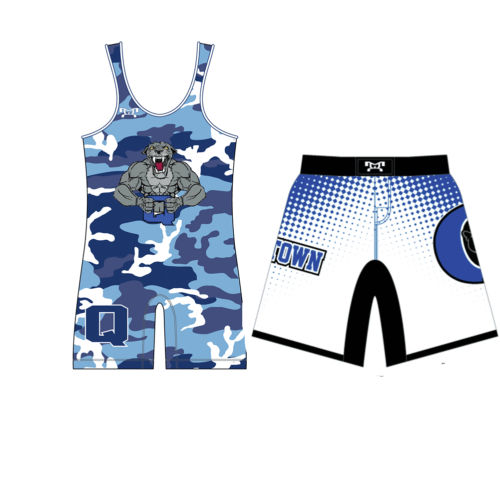 Quakertown Youth Wrestling Club Blue Camo Men's Singlet & Fight Shorts Combo