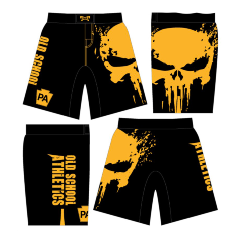 Old School Athletics  Black Skull Custom Fight Shorts