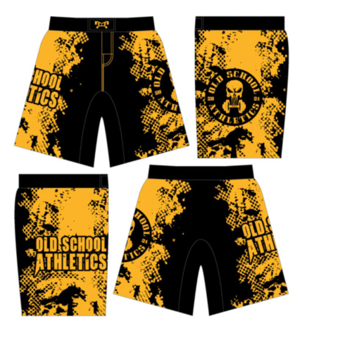 Old School Athletics  Black & Gold Custom Fight Shorts