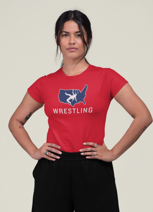 MyHOUSE USA Navy Girls Wrestling On Red T Shirt