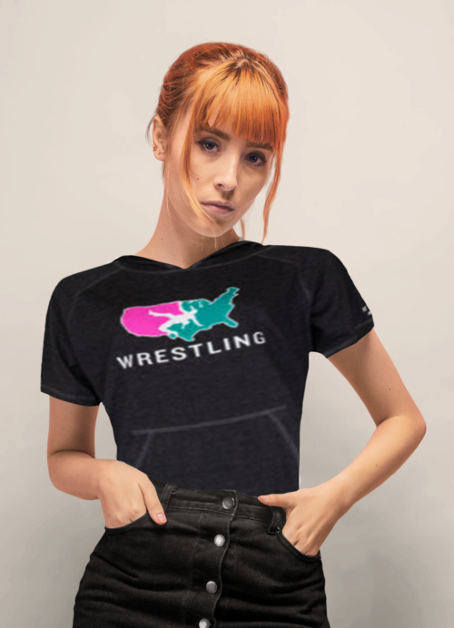 Women's Country Pink and Teal Wrestling on Hooded short sleeve w/ pocket (UNISEX)