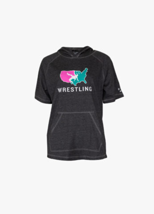 Women's Country Pink and Teal Wrestling on Hooded short sleeve w/ pocket (UNISEX) - Image 2