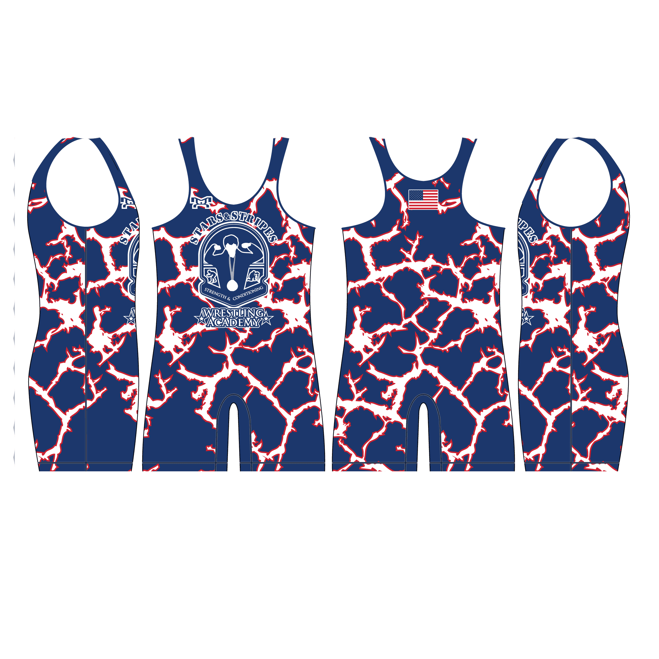 Stars and Stripes Wrestling Academy Blue Static Club Singlet MyHOUSE