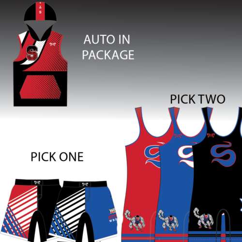 Stingers Wrestling Club  Bundle (PLEASE CHOOSE TWO SINGLETS & ONE FIGHT SHORT) NAMES WILL BE ON SINGLET ONLY