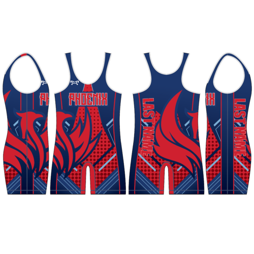 Phoenix Wrestling Club Custom Red & Blue Singlet 2024