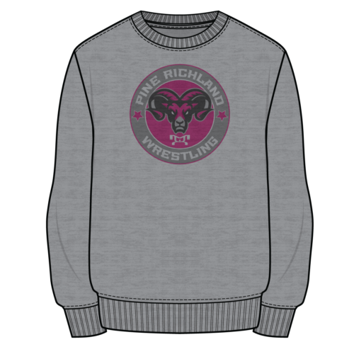 Pine Richland Sublimated Decal Pink Grey Crewneck