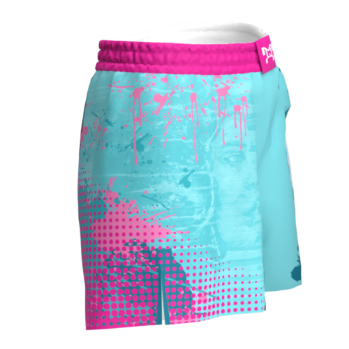 Wrestle Like A Girl Pink & Teal Women's Custom Fight Shorts - Image 2