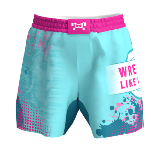 Wrestle Like A Girl Pink & Teal Women's Custom Fight Shorts