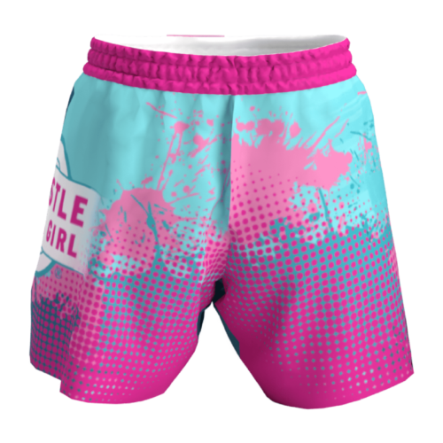 Wrestle Like A Girl Pink & Teal Women's Custom Fight Shorts - Image 4