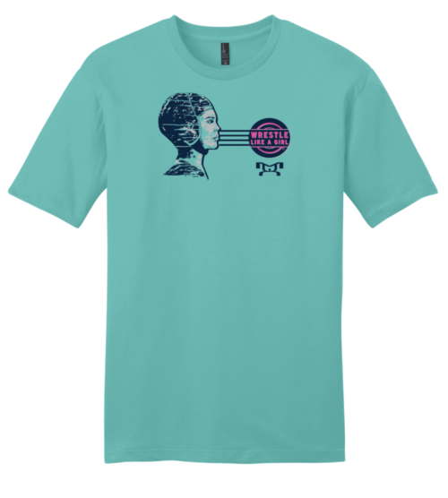 Wrestle Like A Girl Painted Women Wrestler Eucalyptus Blue Inked Custom T Shirt** Adult Colors Only **