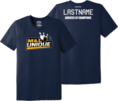 M&L Unique Bowling Custom Navy Address Of Champions Heat Press T Shirt