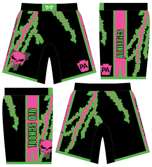 Old School Athletics Green & Pink Custom Fight Shorts 2024