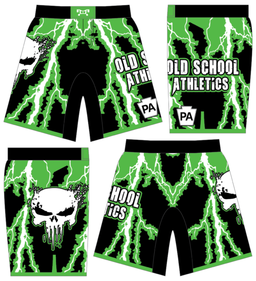 Old School Athletics  Green Custom Fight Shorts 2024