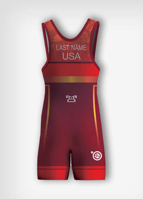 Men's UWW Red Suit Of Armour Freestyle Singlet (LASTNAME OPTION)
