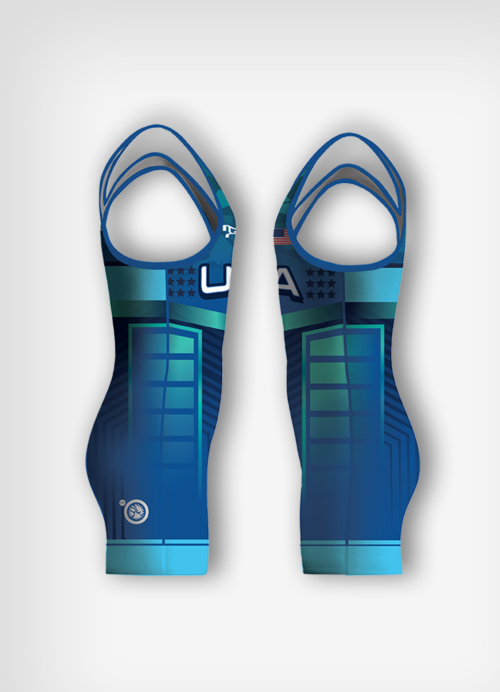Men's UWW Blue Suit Of Armour Freestyle Singlet (LASTNAME OPTION) - Image 3