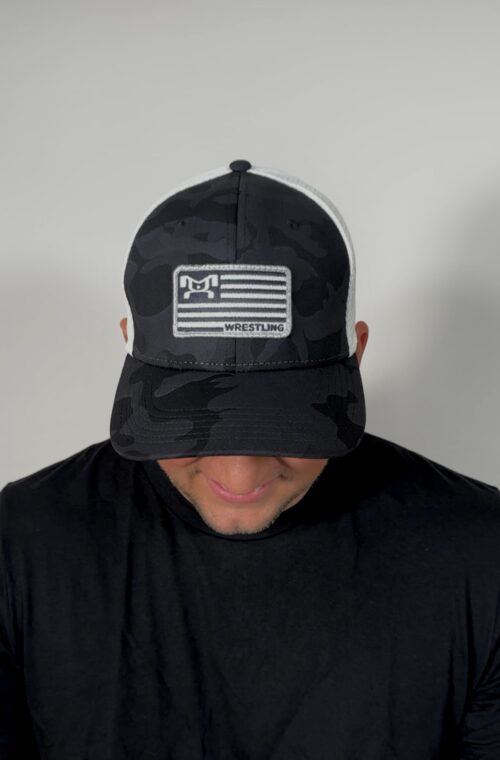 Black Camo USA Flag Wrestling Baseball Hat