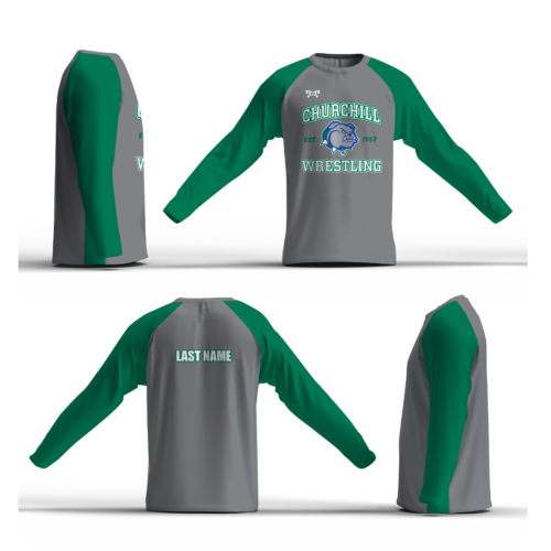 Churchill Wrestling GREEN Long SleevE Dri Fit 2024