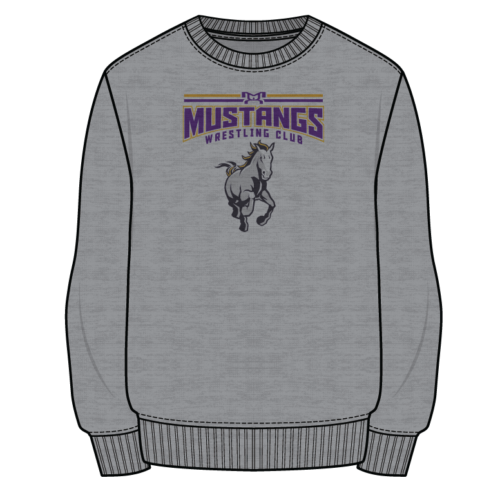Mustangs Wrestling Club Custom Sublimated Decal Grey Crewneck