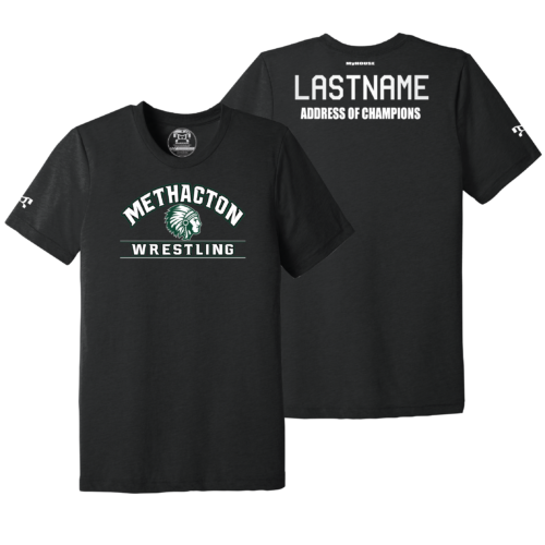 Methacton Warriors Wrestling Warrior Head Custom BLACK Address Of Champions Heat Press T Shirt
