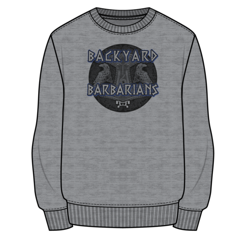 Backyard Barbarians Custom Sublimated Decal Grey Crewneck