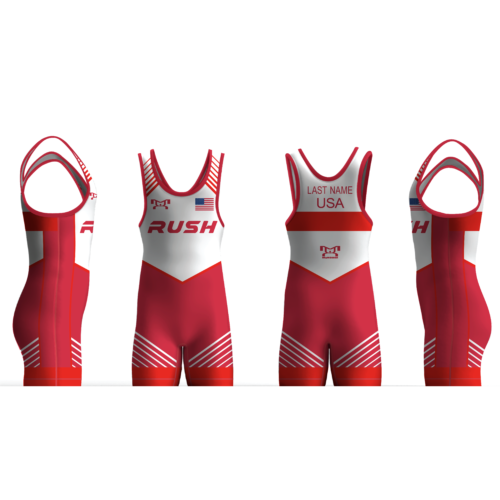 Rush Wrestling Club  RED FREESTYLE STRIPE Men's Singlet