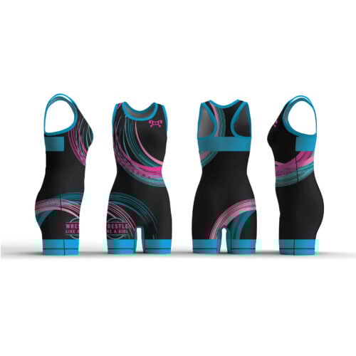 WRESTLE LIKE A GIRL blue Freestyle Swirl  Women's Custom Singlet