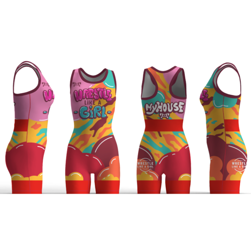 WRESTLE LIKE A GIRL RED FREESTYLE RETRO Women's Custom Singlet